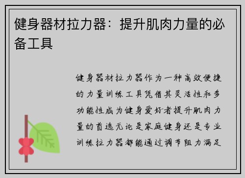 健身器材拉力器：提升肌肉力量的必备工具