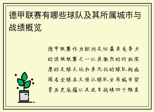 德甲联赛有哪些球队及其所属城市与战绩概览
