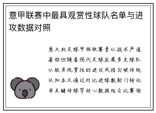 意甲联赛中最具观赏性球队名单与进攻数据对照